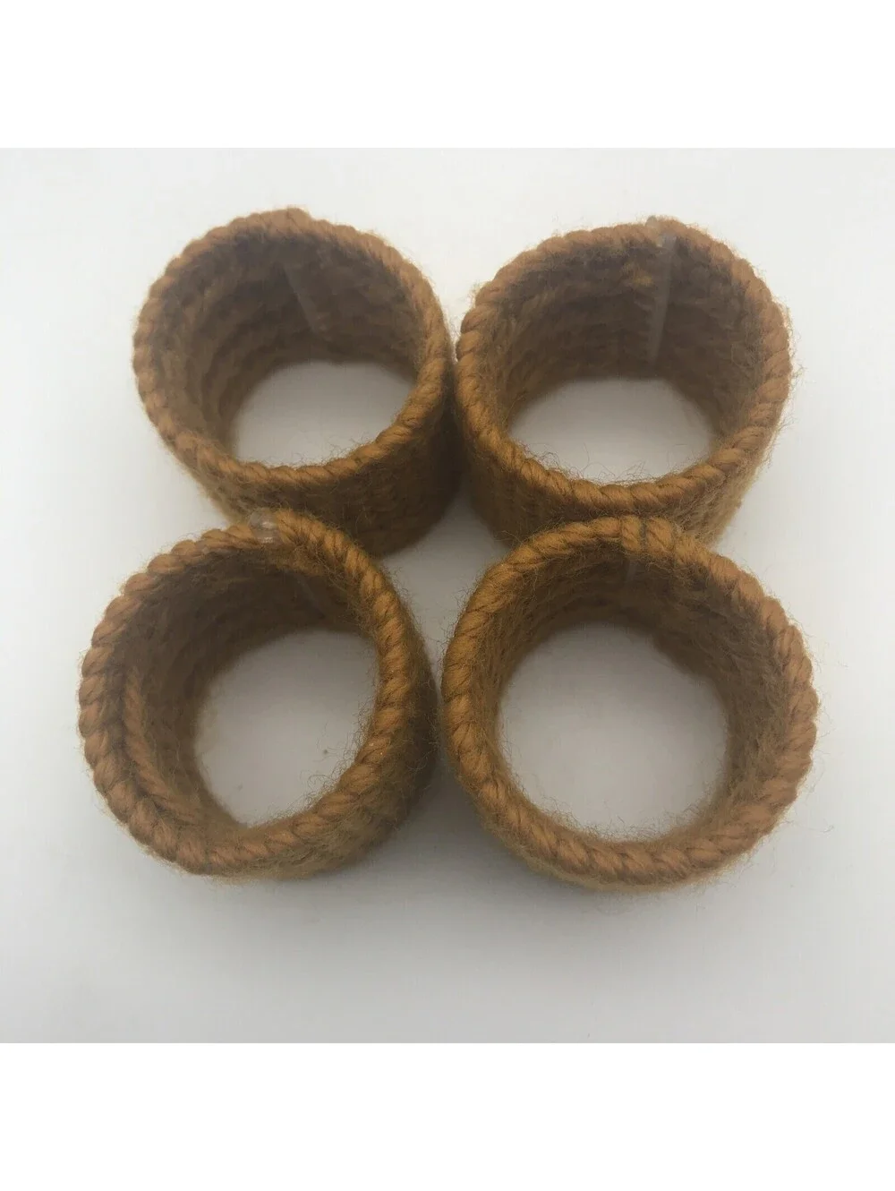 Vtg Crochet Napkin Rings Set Of 4 Fall Color Yellow Gold Hand Crafted Kitschy